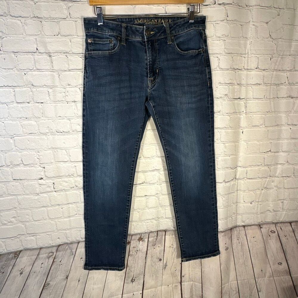 American Eagle Jeans Mens 32 Blue Slim Straight‎ Extreme Flex Stretch Denim